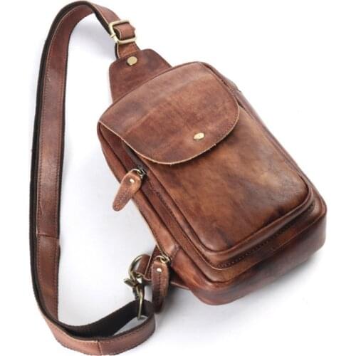 Men Genuine Leather Vintage Chest Back Bag Genuine Leather High Quality Casual Sling Shoulder Cross Body Bag Travel Bags