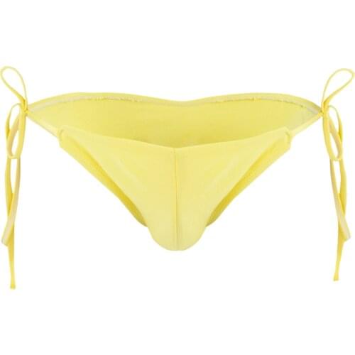 Mens Smooth Wetlook Lingerie Bikini Briefs Fastening String Underwear Elastic Waistband Bulge Pouch Underpants Sissy Underwear