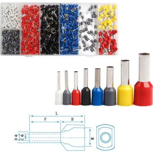 1200Pcs Mixed-size Electric Wire Crimp Connectors Ferrules Kit Insulated Cord Pin End Terminals Assorted set 22-8 AWG