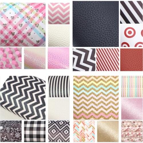 Chunky Glitter Lychee Striped Chevron Faux Synthetic Leather Fabric Sheets Set for Bows Leather Crafts DIY Handmade Material