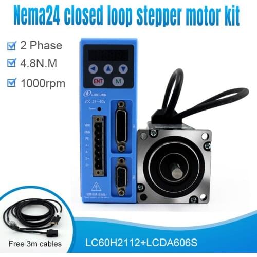 Nema 24 LC60H2112+LCDA606S 2 Phase 1000rpm 6A 4.8N.M DC24-50V Closed loop stepper motor digital stepper drive kit with encoder