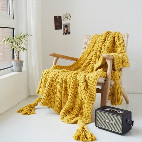 Nordic hand-woven tassel blanket knitting thread blanket sofa air conditioning blanket blanket bed end decoration with blanket
