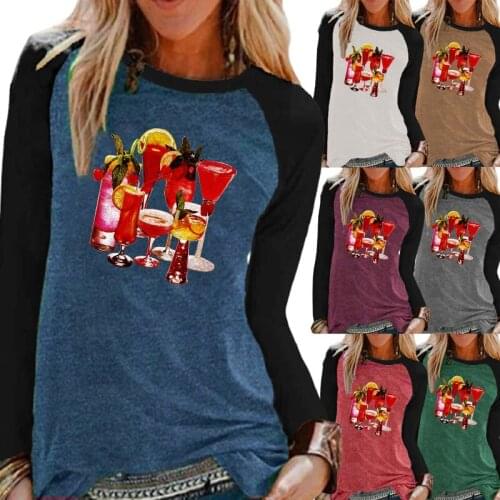 The New Autunm and Winter Fashion Printing Raglan Long Sleeve Women Clothing Round Neck Loose Casual Shirt Plus Size XS-5XL