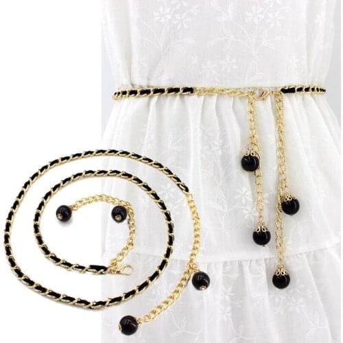 Popular womens Korean fashion metal hook wear a waist chain womens fine pearl decoration dress belt
