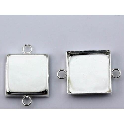 Blank Cameo Cabochons Bases Connectors Square Deep Wall Bezel Cups with 2 Loops Bracelet Findings DIY Making Multi-color Plated