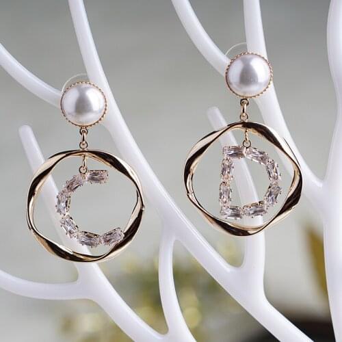Letter earring zircon earrings jewelry pearl earring in S925 needles for women girls luxury for daily for party wedding jewelry