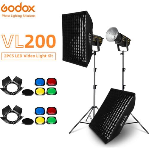 Godox VL200 200W 5600K White Version LED Video Light Continuous Output + 70x100cm Grid Softbox + 2.8m Light Stand Studio Light