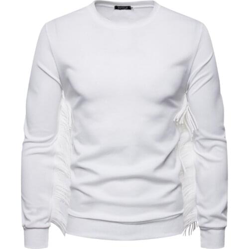 Europe/US Hooded Sweatshirts Men Autumn Fashion Tassel White Streetwear Sweatshirts Round Collar Hip Hop Pullovers Male
