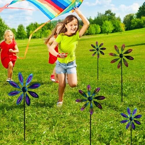 Lawn Pinwheels Flower Shaped Garden Wind Spinner Handmade Colourful Metal Windmill for Outdoor 22*9*66CM JS22