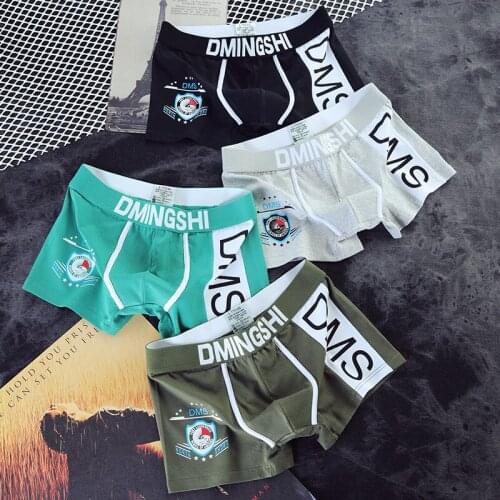 WIZITAN Mens Underwear Stitching Cartoon Letters Printed Cotton Personality Trendy Boxer Underpants