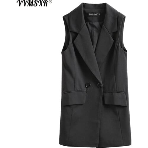 Womens Waistcoat Mid-length 2021 Spring and Autumn New Womens Korean Black Ladies Blazer Elegant High Quality