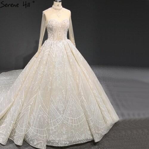 Serene Hill Ivory Dubai High-end Wedding Dress 2020 Luxury Diamond Beading Long Sleeves Bridal Gown Custom Made CHA2430