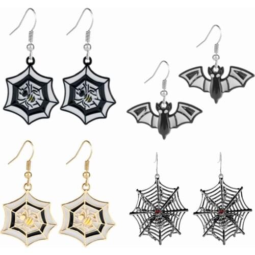 Animal Insects Theme Pendant Earrings Exquisite Spider Net Bat Shape Ear Drop Enamel Eardrop Jewelry Women Earring Trinket