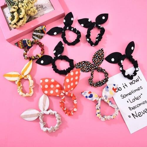 10Pcs/Set Fashion Elastic Women Girls Colorful Bow Knot Ponytail Stretch Band Hair Rope Scrunchie Rabbit Ears Hair Accessories