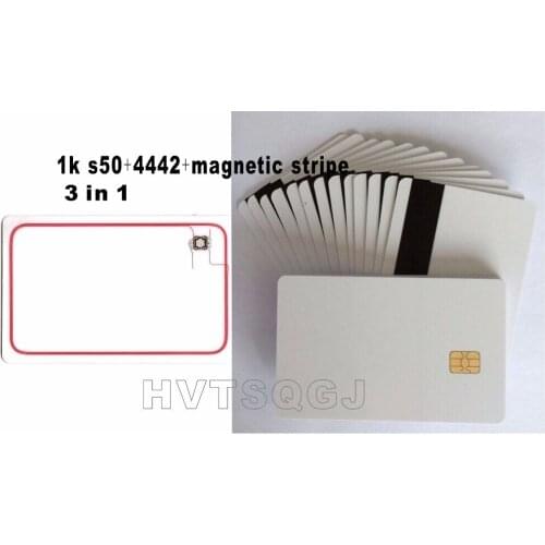 200pcs Free shipping PVC contactless smart IC card + SLE4442 chip + HiCo magnetic stripe card
