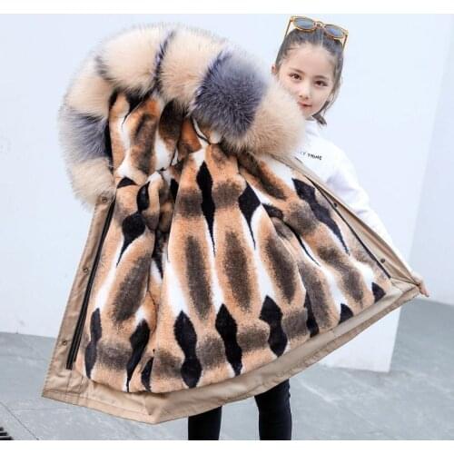 2021 Winter Kids Girls Thicken Warm Faux Rabbit Fur Detachable Liner Parkas Children Girls Hooded Jackets Fashion Outwear W881