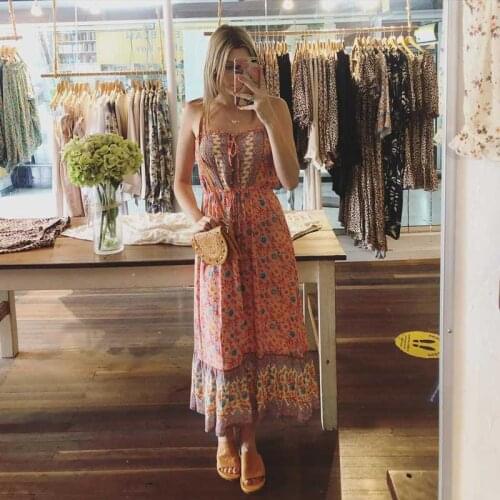 2021 spring pink floral straps summer Dresses buttons down long boho Sleeveless dress for women new beach plus size party wear