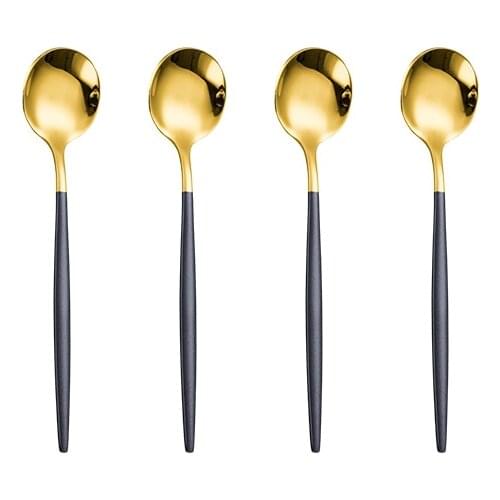4 Pieces Stainless Steel Tea Spoon Black Gold Coffee Spoon Christmas Gifts Dinnerware Kitchen Accessories Tableware Dropshipping