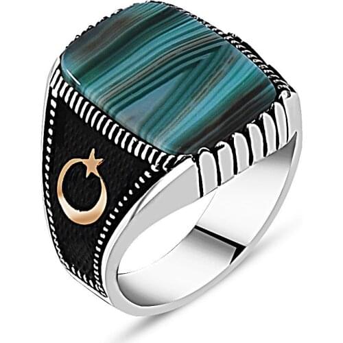 925 sterling Silver Moon Star Agate Gemstone Ring