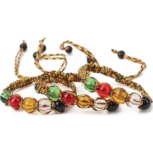 5 x Lucky Colorful Ethnic Hand-woven Multicolored Rope & Transfer Beads Bracelet for Unisex Friendship Adjustable Jewelry