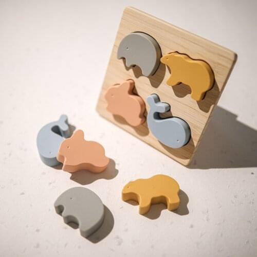 Baby Toys Silicone Puzzle Tangram Shapes Learning Cartoon Animal Intelligence Jigsaw Puzzle Toys For Children Montessori