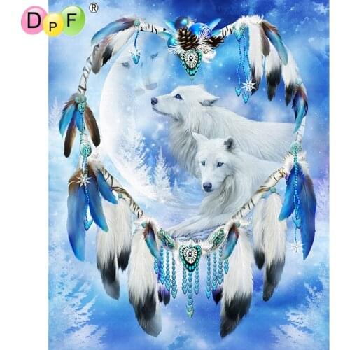 DPF Diamond Painting Full Square Diamond "White wolf" 3D Embroidery Cross Stitch Rhinestone 5D DIY Mosaic Painting Decor
