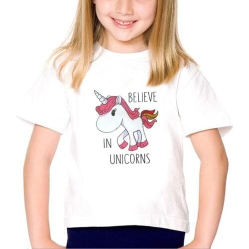 Cute Believe In Unicorn Print Kids Baby Girl Clothes Child Summer Outfits Simple Short Sleeve Tshirt for Girls Tops 1-12T