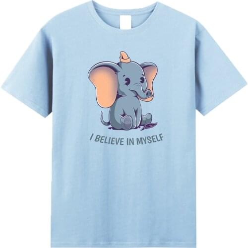 Disney Dumbo Graphic Men T-Shirts I Believe in Myself Letter Printed T Shirts Cartoon Kawaii Funny Clothes Summer Male Tops Tees