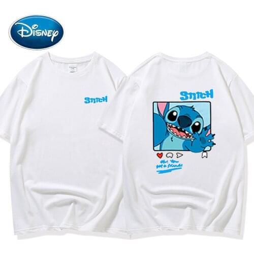 Disney Front Back Stitch Little Monster Cartoon Print Couples Unisex Women T-Shirt Short Sleeve O-Neck Pullover Tee Top 10 Color