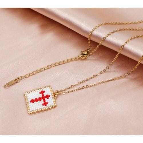 Go2Boho Cross Pendant Necklace Peace Angel Jewelry Stainless Steel Chain Miyuki Necklaces Handmade Woven Choker Collares Femme