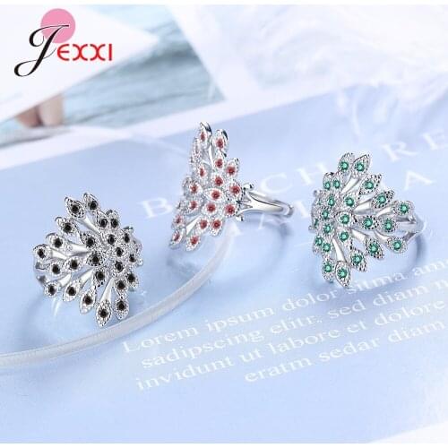 Fashion Luxury 925 Sterling Silver Peacock Rings Adjustable for Women Girl Cubic Zircon Wedding Party Gifts Animal Jewelry