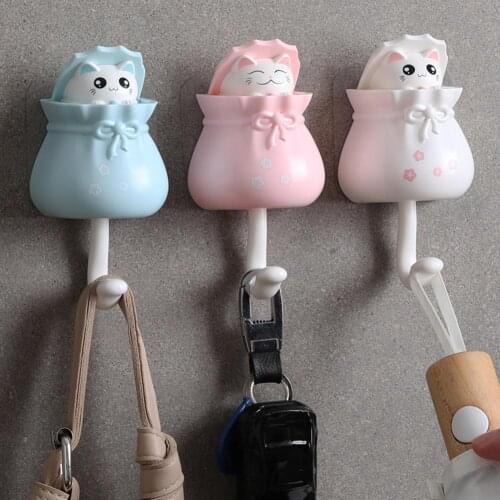 Creative Cartoon Cat Hooks Hanger Wall Mounted Key Hooks Holder Decorative Clothes Hat Handbag Hangers Home Key Rack Organizer