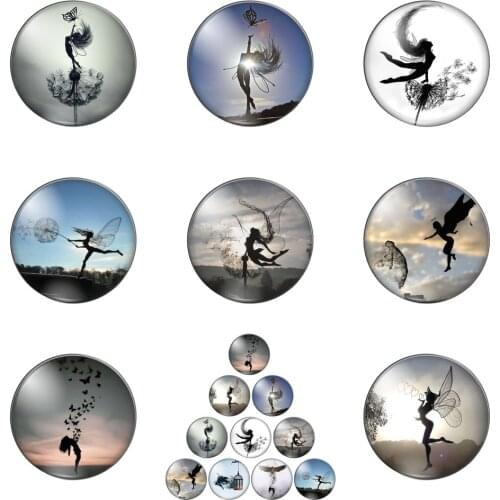 Wings Girl Butterfly Angel Princesses Round Photo Glass Cabochon Demo Flat Back Making Findings Handmade DIY Accessories