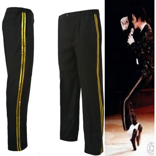 MJ Michael Jackson Black Billie Jean Entertainers Straight Golden trousers Casual cropped jeans Elasticity Ankle-Length pants