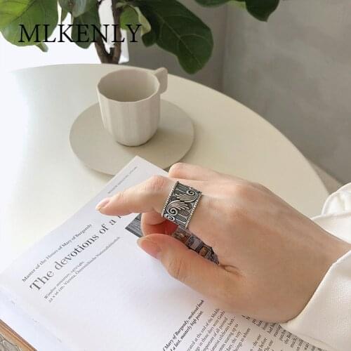 MLKENLY Fashion Jewelry 925 Sterling Silver Open Finger Ring Niche Vintage Angel Wings Wide Ring Women Fashion Jewelry Retro