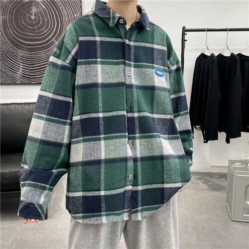 2021 Autumn New Street Flannel Plaid Thick Shirt Jacket Men Apanese Couple Style Harajuku Male Vintage Loose Shirts Long Sleeve