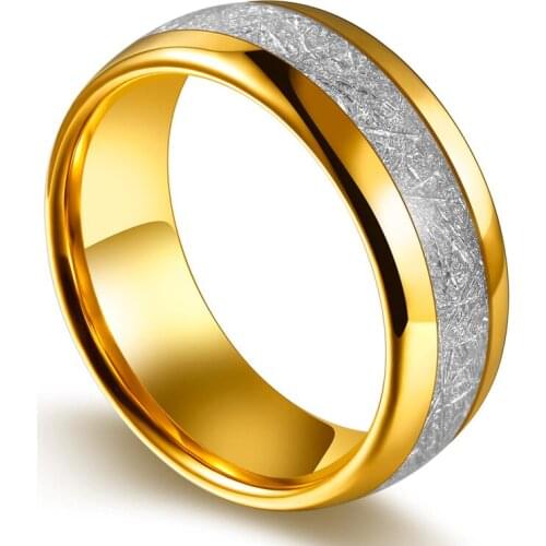 Gold Tones 8mm Width Mens Tungsten Carbide Rings Dome Band Inlay Meteorite Anillo de tungsteno Size 6-13