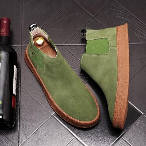 2020 New Mens Chelsea Boots Suede Leather Fashion Round Toe Trending Leisure Shoes Short Ankle Boots Zapatos De Vestir Hombre