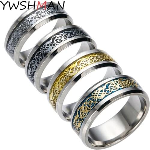 Dragon Titanium Stainless Steel Ring Mens Jewelry Wedding Band Mens Fashion Ring