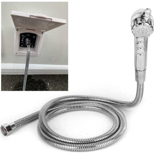 Stainless Steel RV Caravan External Nozzle Water Supply Exterior Shower Head Hose Kit With 1.5m Hose 1/2 Thread RV Styling