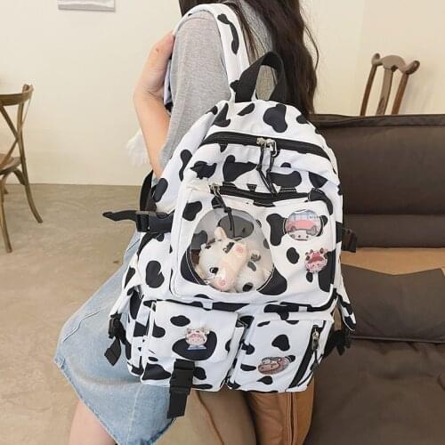 New Cute Cow Pattern Womens Backpack Fashionable Large-capacity Nylon Waterproof Student Schoolbag 2021