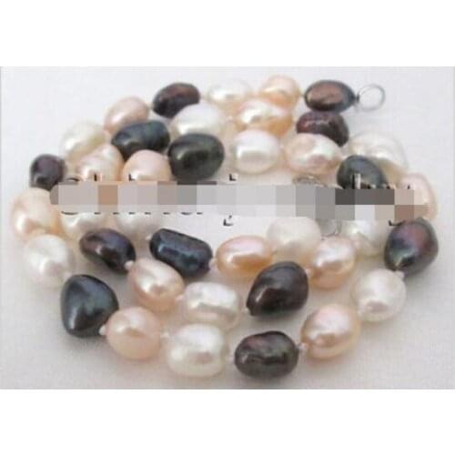 P8045-17" 9-10mm natural black white pink baroque freshwater pearl necklace