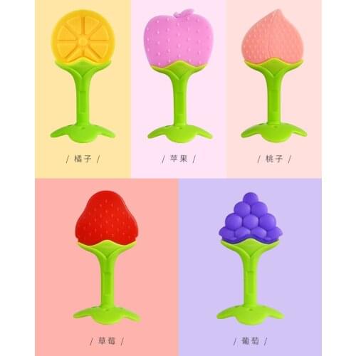 Feeding Kids Teether Pacifier Silicone baby teether fruit shape chew plastic newborn two-color stereo tooth gel molar rod