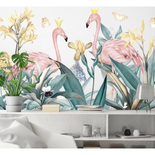 Kids Girls Dormitory Bedroom Living Room Bedroom Baseboard Decor Tropical Leaves Flamingo Decoration Self-adhesive Wall Sticker