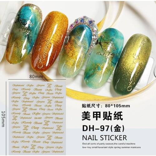 Hand written letters nail sticker gold silver white black nail foils self adhesive manicure accessories nail decals DM001