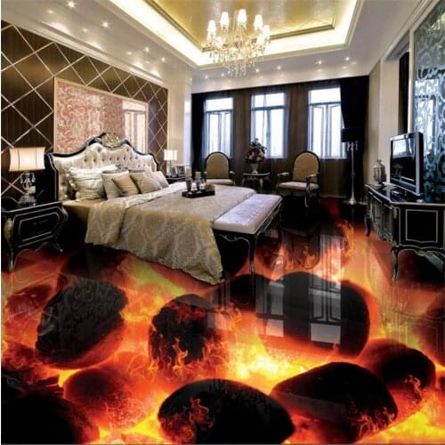 Beibehang Custom nonwovens wallpaper stone burning fire 3D stereo bathroom living room floor tiles painting