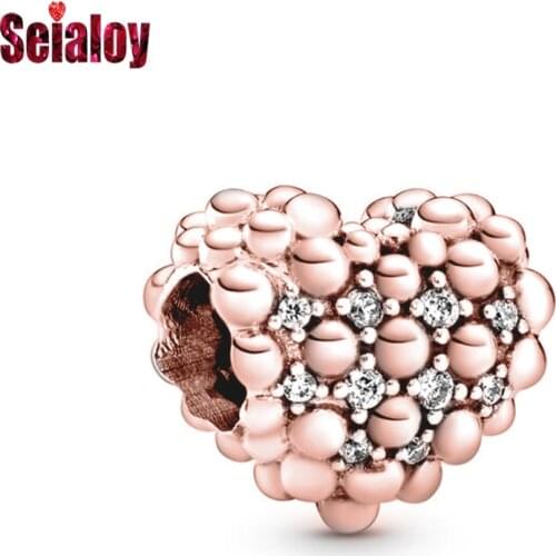 Seialoy Fashion Rose Gold Shiny Love Hreat Beaded Charm Fit Brands Bracelet Necklace Original Diy Women Girl Jewelry Gift