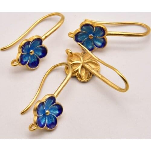 1 Pair 27mm*12mm Cloisonne Style Plum Blossom Shape Earrings Ear Hooks Hook Up Making For Diy Jewelry Accessories JA0333