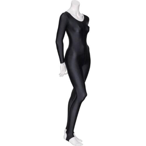 Speerise Women Shiny Long Sleeve Dance Unitard Stirrup Adults Spandex Gymnastics Unitard Black Full Body Dancewear Catsuits Girl