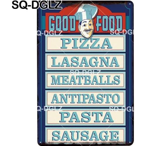 [SQ-DGLZ] New Good Food Tin Sign Wall Decor Pizza/Lasagna/Meatballs/Antipasto/Pasta/Sausage Metal Crafts Painting Plaques